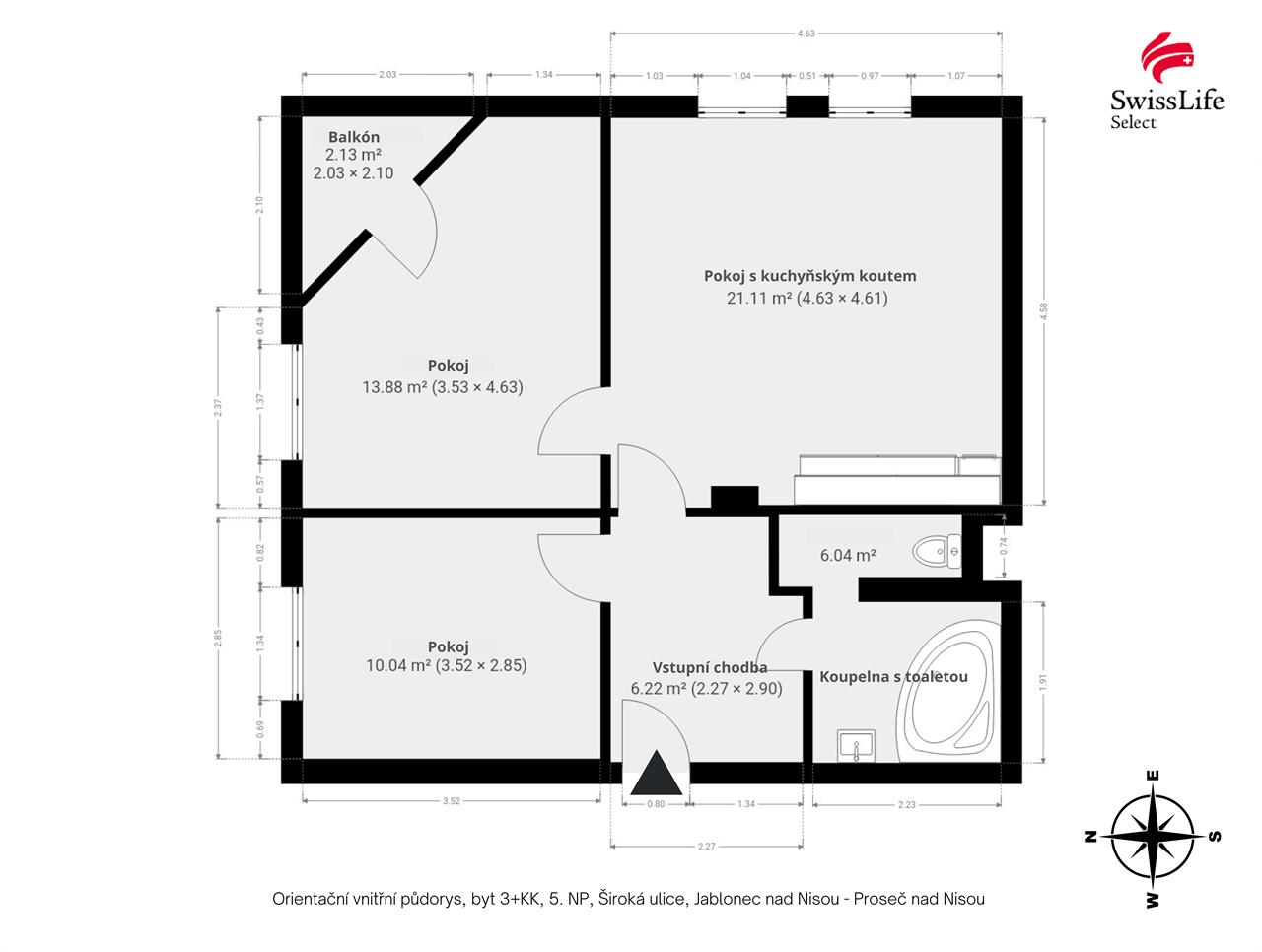 Pronájem bytu 3+kk 59 m2 Široká, Jablonec nad Nisou