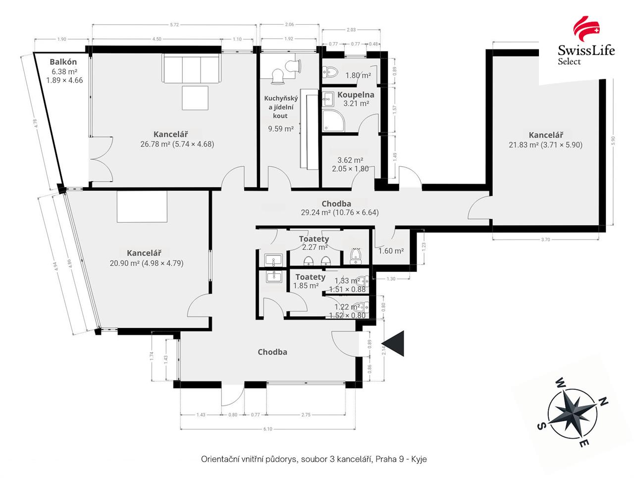 Pronájem kanceláře 119 m2 Lednická, Praha