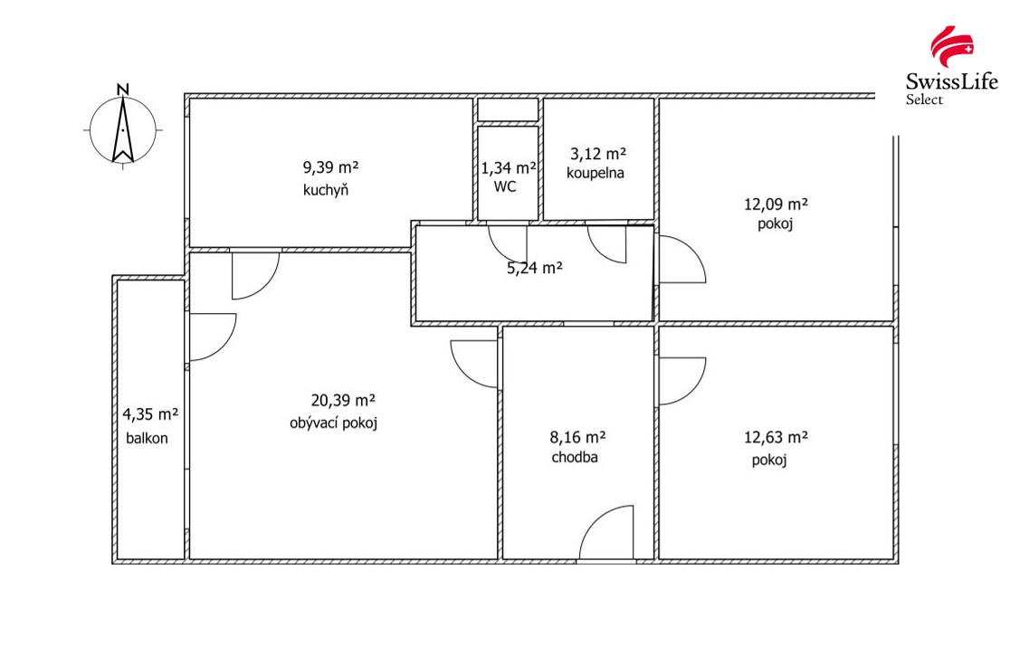 Prodej bytu 3+1 74 m2 Brno