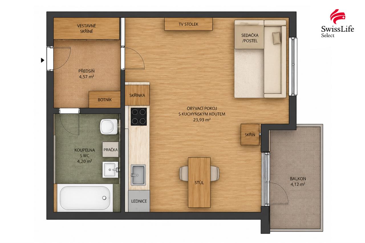 Pronájem bytu 1+kk 34 m2 Sicherova, Praha