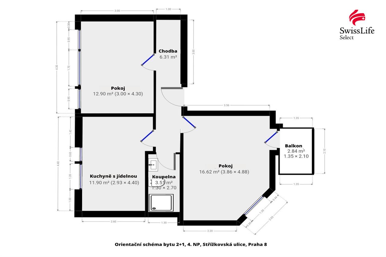 Pronájem bytu 2+1 52 m2 Střížkovská, Praha