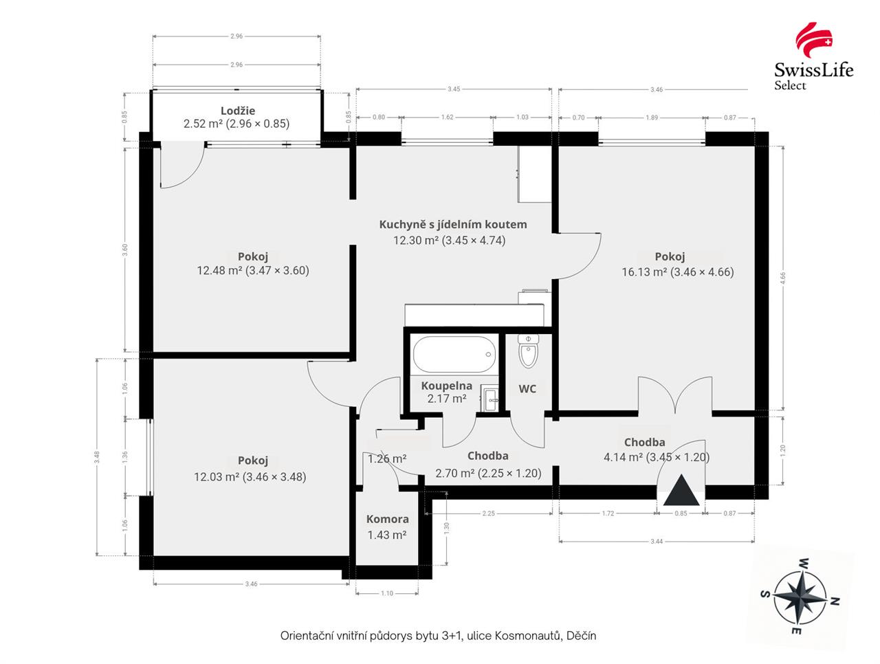 Prodej bytu 3+1 66 m2 Kosmonautů, Děčín