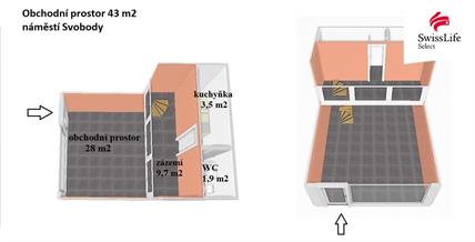 Prodej obchodního prostoru 43 m2 náměstí Svobody, Brno