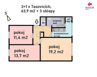 Prodej bytu 3+1 64 m2, Tasovice
