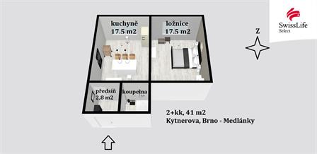 Pronájem bytu 2+kk 41 m2 Kytnerova, Brno