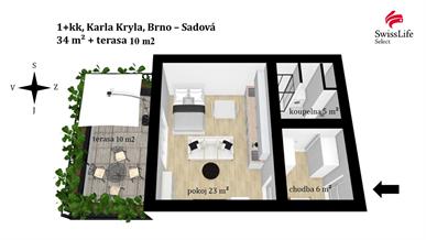 Pronájem bytu 1+kk 34 m2 Karla Kryla, Brno