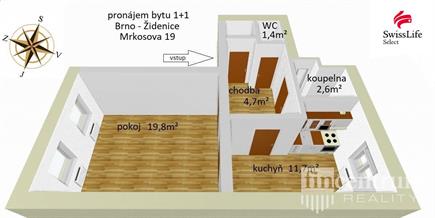Pronájem bytu 1+1 40 m2 Mrkosova, Brno