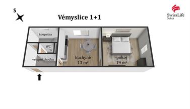 Pronájem bytu 1+1 44 m2, Vémyslice