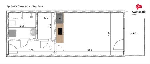 Pronájem bytu 1+kk 35 m2 Topolová, Olomouc