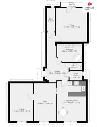 Pronájem bytu 3+1 99 m2 Štefánikova, Pardubice