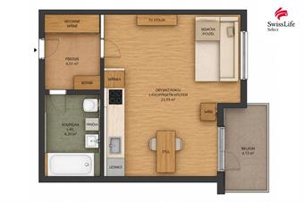 Pronájem bytu 1+kk 34 m2 Sicherova, Praha