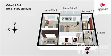 Pronájem bytu 3+1 72 m2 Oderská, Brno