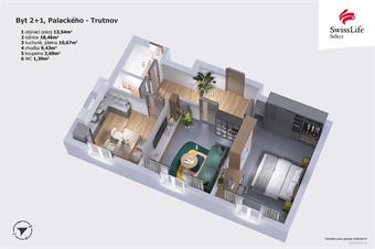 Pronájem bytu 2+1 59 m2 Palackého, Trutnov